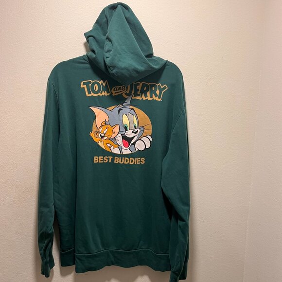 Tom & Jerry Hoodie/ Sweatshirt Pullover Green Fleece Graphic Logo Size 2XL - Picture 2 of 5